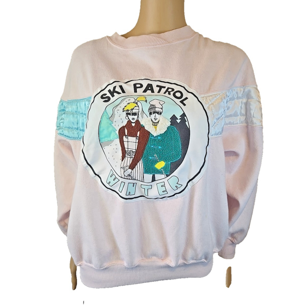 Marcy 'N Me Women's Vintage 80s 90s Pink Ski Patrol Winter Sweatshirt Size Large - Picture 2 of 7